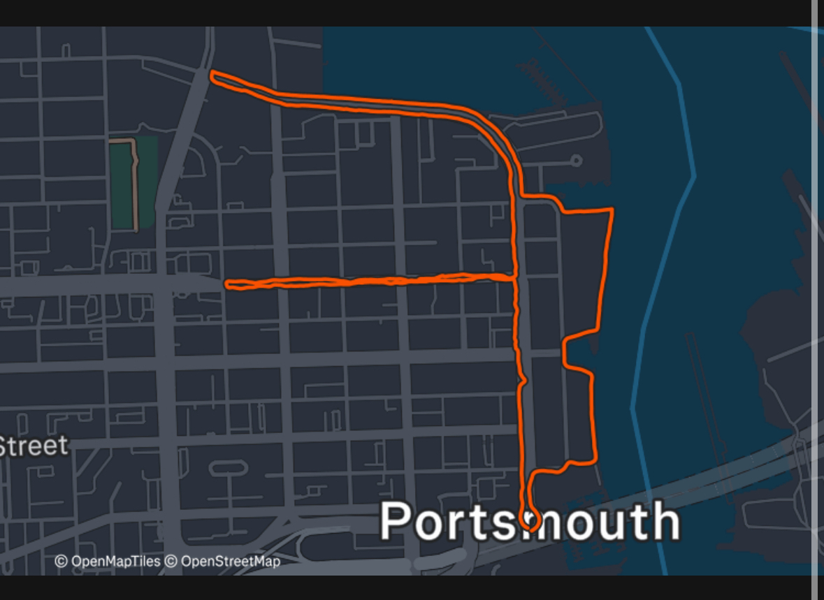 Official 2026 Coast Guard Race course map winding through downtown Portsmouth along the Elizabeth River waterfront